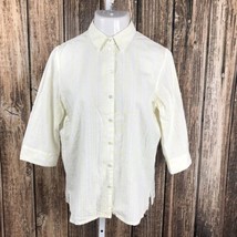 Kim Rogers Button Up Collared Shirt ~ Sz 12 ~ 3/4 Sleeve ~ Yellow &amp; White - £16.25 GBP
