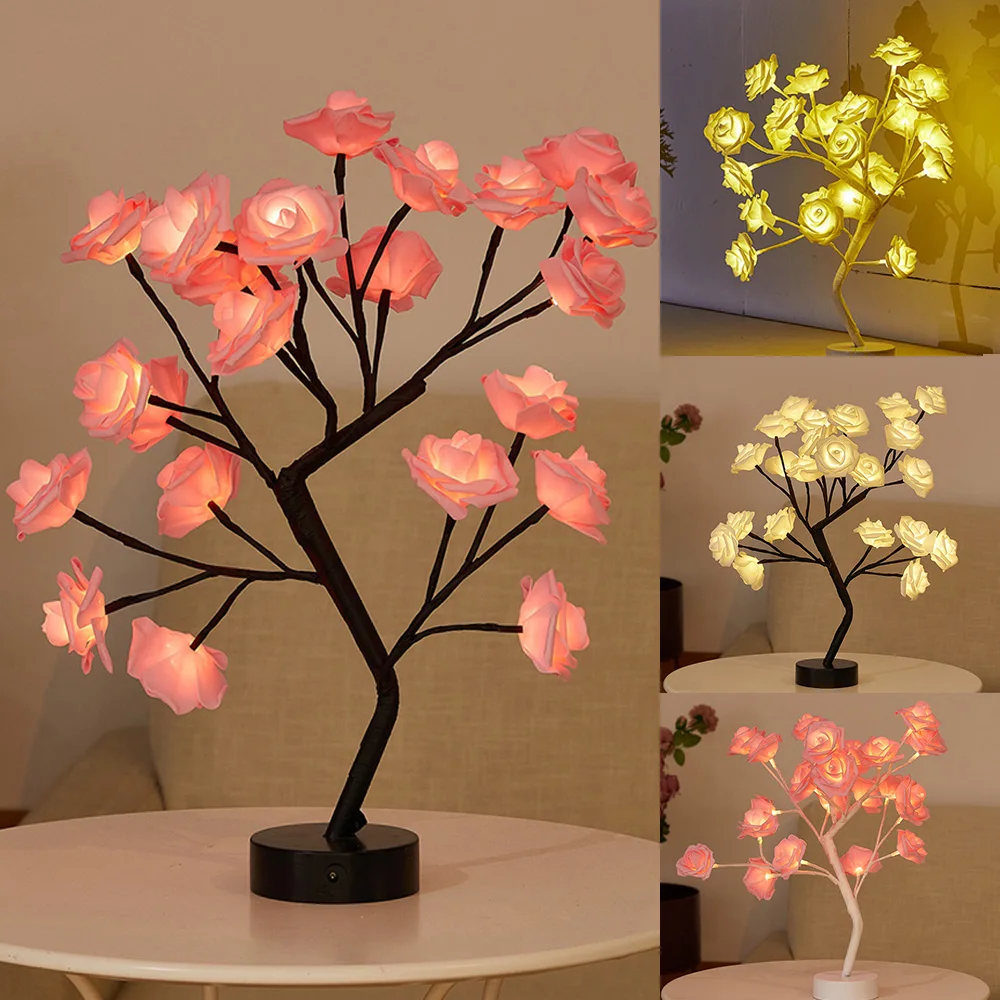 Flower bonsai tree lights color changing flower rose lamp christmas birthday gift party thumb200