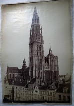 Original c1890 Linen Backed Sepia Photograph 15&quot; x 11&quot; Anvers Cathedral Belgium - £49.36 GBP