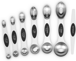 7 PCS Magnetic Measuring Spoons Set, Dual Sided, Stainless Steel Small Tablespoo - £8.99 GBP