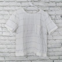 Lou &amp; Grey Top Womens Small White Silver Metallic Striped Short Sleeve Boxy - £15.04 GBP