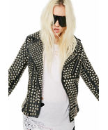 New Women Punk Unique Rock Stylish Silver Studded Fashion Leather Jacket - £262.63 GBP