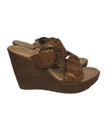BOC Born Womens Brown Faux Woven Leather Double Buckle Platform Wedge Sa... - $464.46 MXN