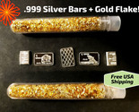 5 - SILVER .999 1g BULLION BARS + 2ea VIALS of GOLD FLAKE - BUY 2+!  FRE... - £19.46 GBP