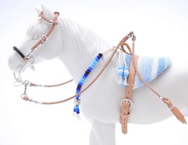 Western Blue Bareback Pad Hackamore Headstall Bridle with Rhythm Beads for Schle - £17.54 GBP