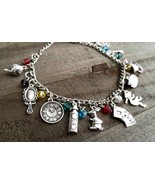 Alice in Wonderland Charm Bracelet Antiqued Silver Fairy Tale Jewelry 7 ... - $35.64
