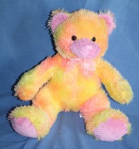 Play Time Toys Neon Orange Sherbet Teddy Bear 16" Plush Pink Stuffed Soft Toy - $11.65