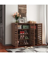 Wooden 5-Tier Shoe Cabinet: Adjustable Shelves, Louvered Doors - €203,16 EUR