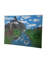 Hand Painted Art Artwork Painting Paint Cabin Creek River Landscape 14&quot; ... - £15.52 GBP
