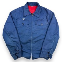 VTG 70s Work Jacket Sz Small Faded Navy Blue Insulated Mechanic Punk Full Zip - £35.49 GBP
