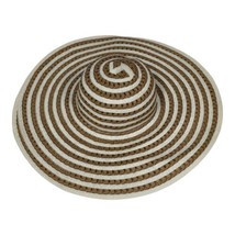 Floppy Summer Beach Hat Wide Brim Straw Hat UV Protection Striped Brown White - £11.18 GBP