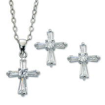 CRYSTAL CROSS EAR RING SET AND NECKLACE - $14.95