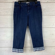 Coldwater Creek Denim SZ 8 Plaid Contrast Cuff Cropped Capri Natural Fit - £18.01 GBP