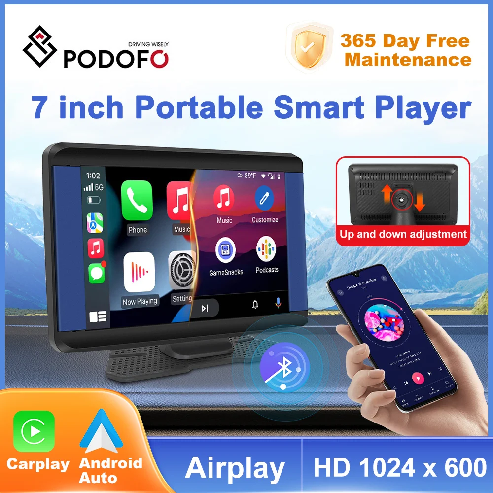 Podofo 7-inch Screen AirPlay Carplay MP5 Portable Smart Player Supports Android - £65.90 GBP