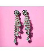 Vintage Clear Rhinestone Dangle Chandelier Earrings Silver Tone Glam Drop - $30.45 CAD