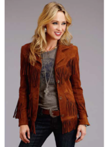 Womens Cognac Suede Leather Jacket Originally Cow-lady Western Wear Frin... - $89.87+