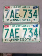 Match Number Set Pair 1971 7AE734 Minnesota Mn License Plate Tag Muscle Car - £55.94 GBP