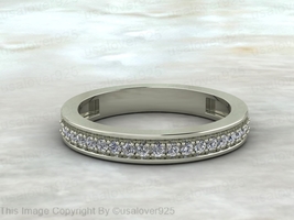 Simulated White Round Diamond Half Eternity Band Sterling Silver Women Ring - £45.08 GBP