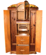 Vintage Art Deco Waterfall Cedar Interior Chifforobe/Armoire, Wardrobe with Desk - $1,550.00