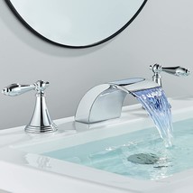 Cfeoerf Led Bathroom Faucets For Sink 3 Hole Bathroom Sink Faucet 2 Handle - £40.75 GBP