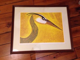 Heron Bird Yellow Artist Proof Catlin Cobb Framed Matted Art Ltd Edition... - £235.22 GBP