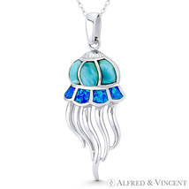 Jellyfish Sealife Boho Lab-Created Opal Chalcedony .925 Sterling Silver Pendant - £42.58 GBP+