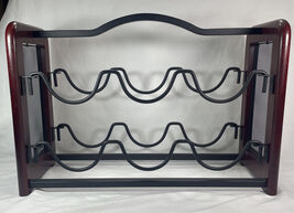 Vintage Wooden And Black Metal Wine Rack  eleplant Stand 6 Bottle Capacity - $12.62