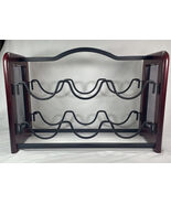Vintage Wooden And Black Metal Wine Rack  eleplant Stand 6 Bottle Capacity - $12.62