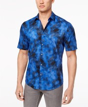 50$ Alfani Men Geo Cloud Print Short Sleeve Shirt, Color: Sparkling Blue... - £20.51 GBP