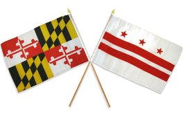 AES 12x18 12&quot;x18&quot; Wholesale Combo State Maryland &amp; Washington DC Stick Flag - £8.69 GBP