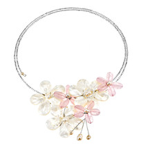 Stunning Elegance Pink Quartz and White Shell Floral Choker Wrap Necklace - £23.66 GBP