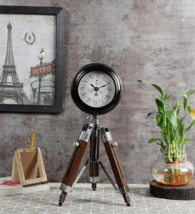 Handmade Clock With Wooden Tripod Stand Nautical Roman numeral Clock For Decor - £81.91 GBP