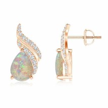 ANGARA Natural Opal Pear-Shaped Stud Earrings with Diamond in 14K Gold (8x6MM) - £1,015.52 GBP