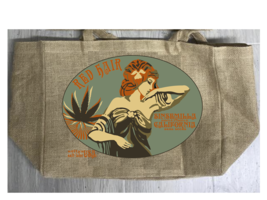 RED HAIR BURLAP TOTE BAG marijuana pot leaf  WOMAN #914 ART NOUVEAU - $27.25
