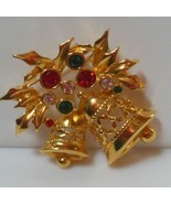  Vintage Avon Christmas Bell Brooch Gold-tone W/Rhinestones - £7.41 GBP