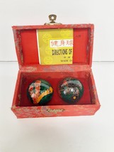 Chinese Healthy Balls Cloisonné in Brocade Box Vintage Stress - $35.00