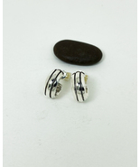Double Line Open Hoop Stud Earrings 925 Sterling Silver, Handmade Mens E... - £46.36 GBP