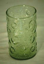 Vintage 60&#39;s Avocado Green Orange Juice Glass Bubble Crater Textured Unk... - $12.86