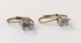 Vintage Gold Tone and White Colorless Glass Drop Leverback Earrings - $8.00