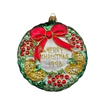 Vintage 1998 Blown Glass Wreath Christmas Ornament 5&quot; - $14.82