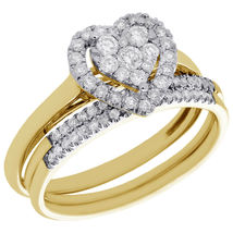 2.20 CT. Diamond Bridal Set Yellow Gold Over Heart Engagement Ring Wedding Band - £86.12 GBP