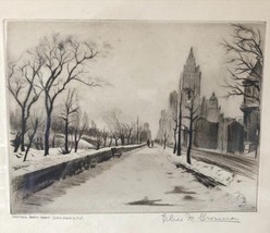 Elias M. Grossman Etching Central Park West 1930s New York City Snowy Landscape  - £311.39 GBP