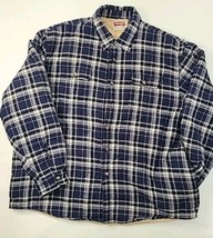 Wrangler Sherpa Fleece Jacket Lined Flannel Long Sleeve Shirt Plaid 2XL Blue - £16.16 GBP