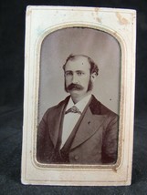 ANTIQUE TINTYPE PHOTO picture man portrait old tin type suit BIG OL&#39; MUS... - $12.99