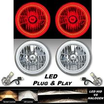 Octane Lighting 7 Inch Red SMD LED Halo Angel Eye Crystal Clear H4 Headlight &amp; 6 - £140.10 GBP
