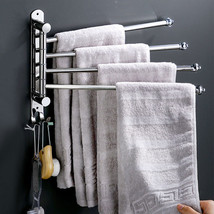 Bathroom Towel Rail Rack Holder 4 Swivel Bar Wall Hanger Shelf Stainless Steel - £31.16 GBP
