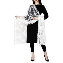 Women Dupatta Heavy nylon net embroidery for women Girls 2.4x1Mt White TIC - £21.50 GBP