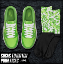GEO Socks for N Dunk Chlorophyll Vivid Green St Patricks Day 90 T Shirt 1 - £16.53 GBP