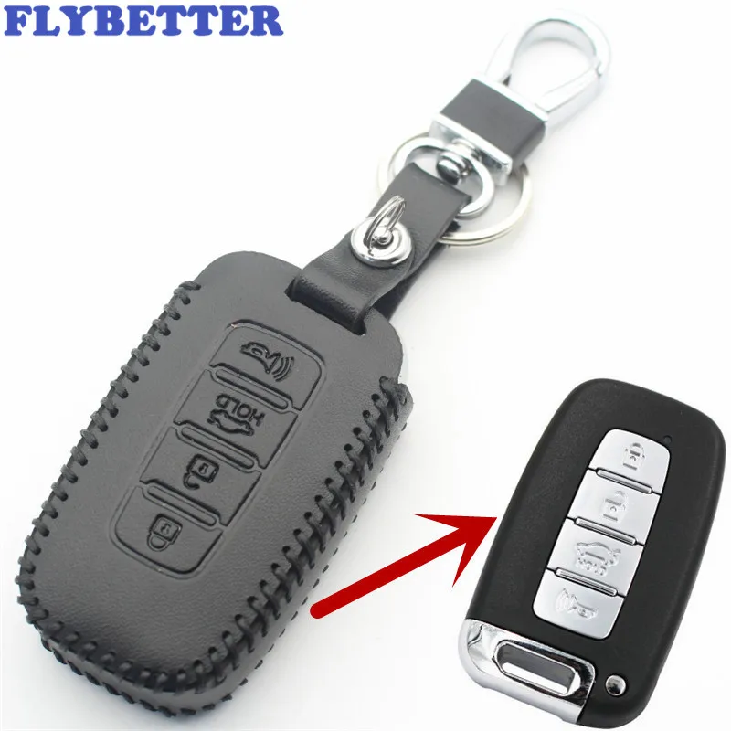 FLYBETTER Genuine Leather 4Button Key Case Cover For Hyundai - £12.52 GBP