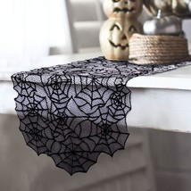 Black Lace Spider Web Table Runner 20X80&quot; Scalloped Gothic Drape Halloween - £13.58 GBP